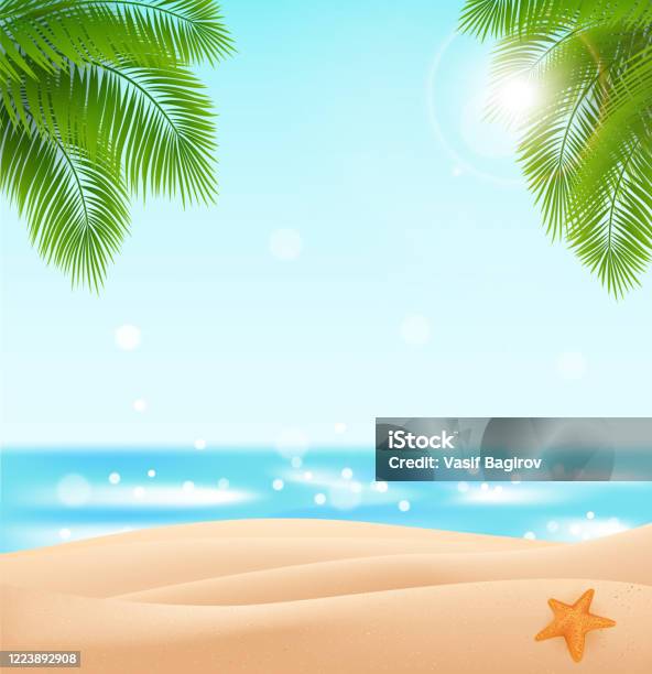 Editable Design Beach Vector Free Beach For Your Design Vector Landscape With A Skyblue Ocean Golden ...