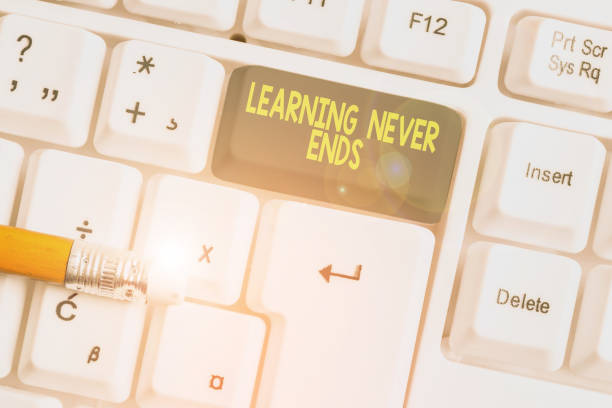Word writing text Learning Never Ends. Business concept for Life Long Educational and Wellness Opportunities White pc keyboard with empty note paper above white background key copy space.