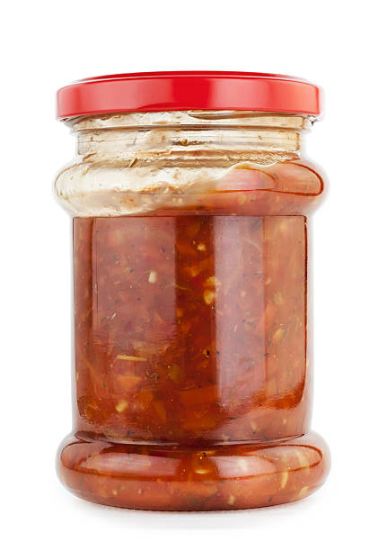 istock Glass jar with hot Chile sauce 122389849