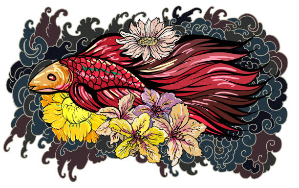 istock Colorful Siamese fighting fish or betta fish swimming in Japanese wave 1223901570