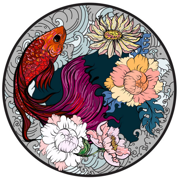 istock Colorful Siamese fighting fish or betta fish swimming in Japanese wave 1223901606