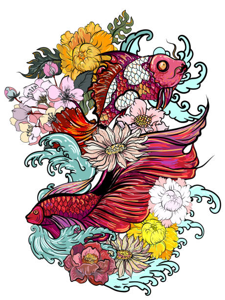 istock Colorful Siamese fighting fish or betta fish swimming in Japanese wave 1223901640