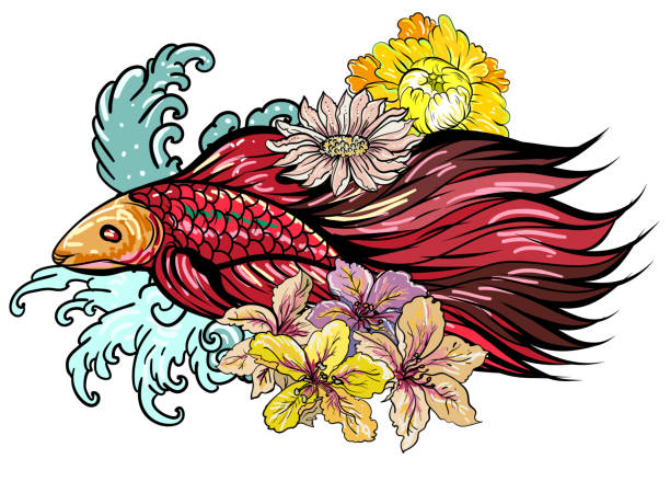 istock Colorful Siamese fighting fish or betta fish swimming in Japanese wave 1223901651