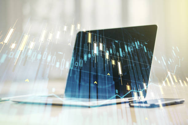istock Multi exposure of abstract creative financial chart on computer background, research and analytics concept 1223903225