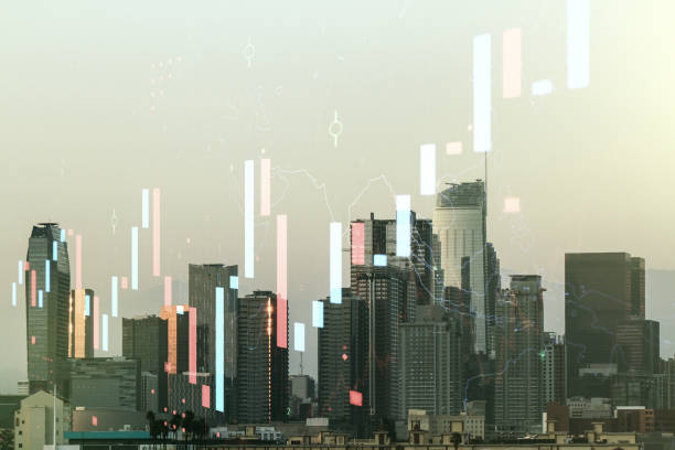 istock Multi exposure of virtual abstract financial graph interface on Los Angeles cityscape background, financial and trading concept 1223903822