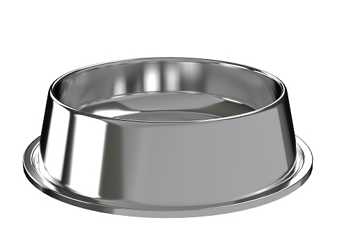 metal pet animal bowl isolated over white background. 3D rendering