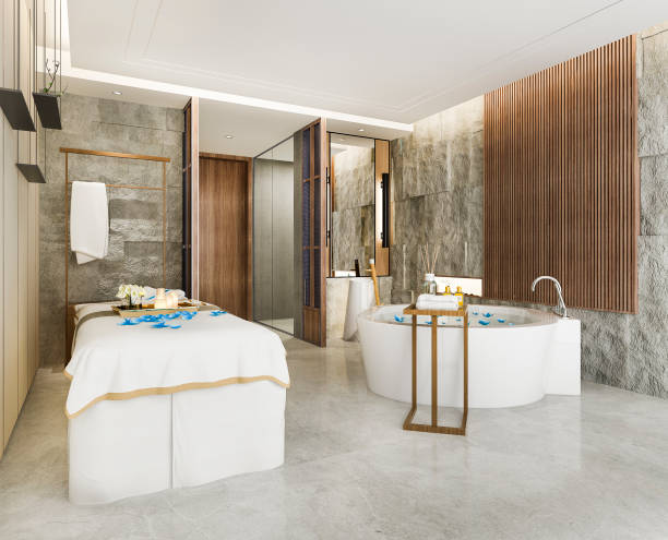 istock 3d rendering spa and massage wellness in hotel suite with bathtub 1223908141