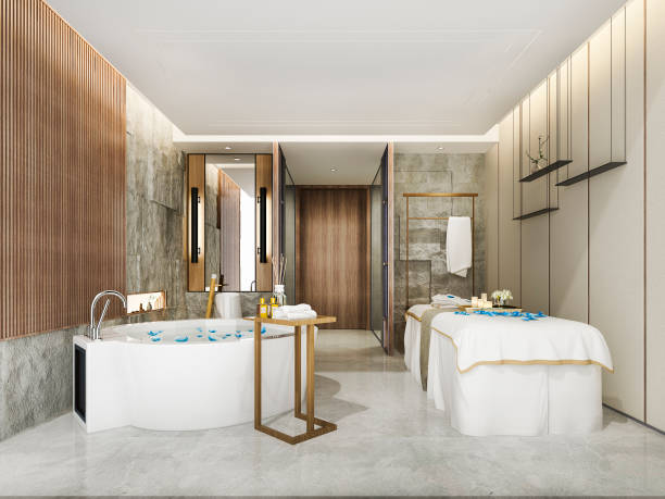 istock 3d rendering spa and massage wellness in hotel suite with bathtub 1223908144