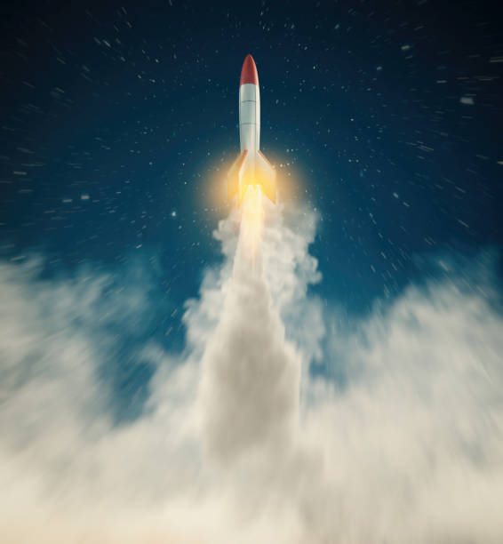 星に飛んでロケットミスル.夢の実現コンセプトの立ち上げ.これは 3d レンダリングのイラストです。 - fire power ストックフォトと画像