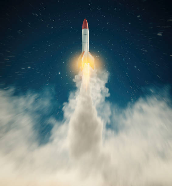istock Rocket missle flying to the stars . Dream come true concept start up . This is a 3d render illustration . 1223916914