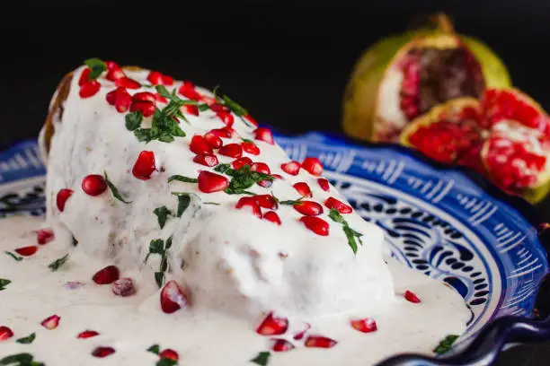 Chiles en Nogada, traditional Mexican cuisine in Puebla Mexico