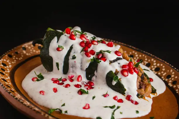 Chiles en Nogada, traditional Mexican cuisine in Puebla Mexico
