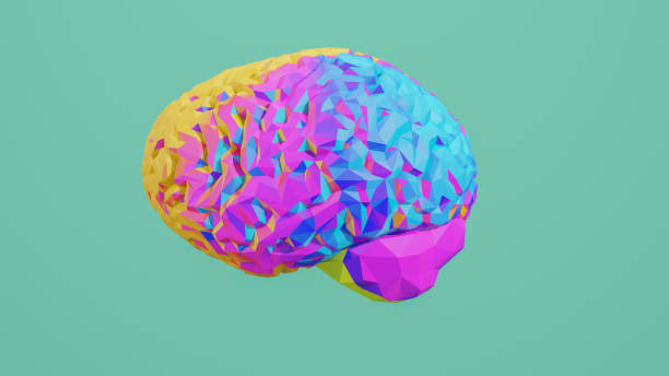 istock Colorful low poly side view brain 3D render isolated on background, for graphic resource 1223918449