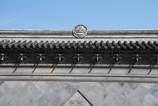Partial close-up of the roof of ancient buildings in Jiangyin pedestrian street, China