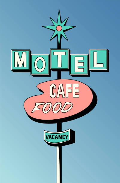 On the road. Creative conceptual vector illustration. Woman with surfing board swimming sunbathing in the sea ocean in the sunset. motel stock illustrations