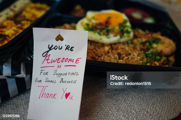 Thankyounote Comes With Bento Take Away Order Singapore Stock Photo - Download Image Now