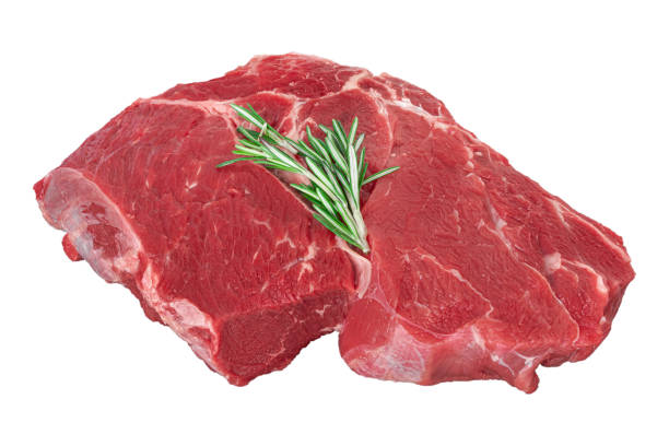 carne fresca cruda de ternera con romero aislado sobre blanco. - sirloin steak fotografías e imágenes de stock