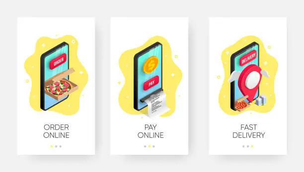 Vector illustration of Mobile ordering food delivery service concept