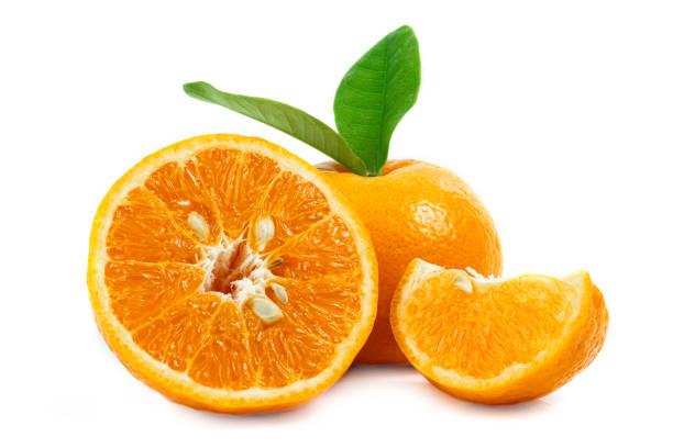 istock Fresh fruit orange with leaves on a white background 1223924597