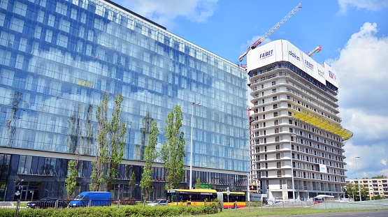 Warsaw, Poland. 4 May 2020. Construction site of an Bliska Wola Tower building.