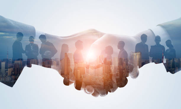 partnership del concetto di business. rete aziendale. - handshake foto e immagini stock