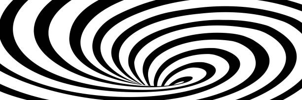 istock Vector abstract illustration of swirl vortex with stripes. Trendy 3d background in op art style, optical illusion. Long horizontal banner 1223931239