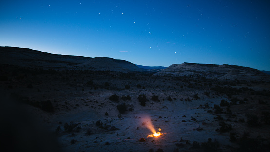 Camping in the desert under the big dipper on a beautiful summer night