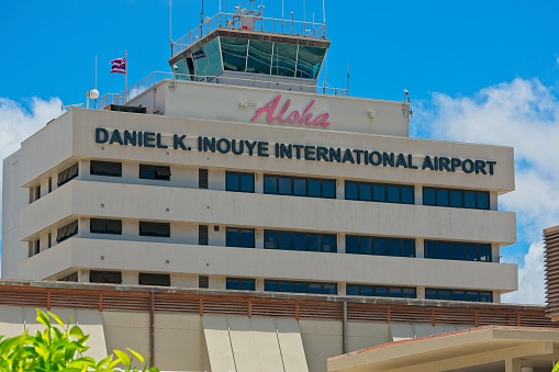Honolulu, HI, USA - July 22, 2019:Daniel K. Inouye International Airport building in Honolulu Hawaii.