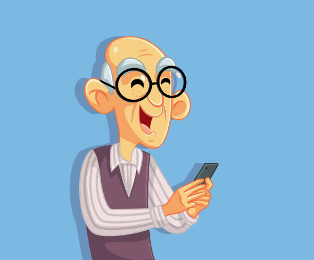 Senior Old Man Using Smartphone Cartoon Character Stock Illustration -  Download Image Now - Mobile Phone, Senior Adult, Adult - iStock