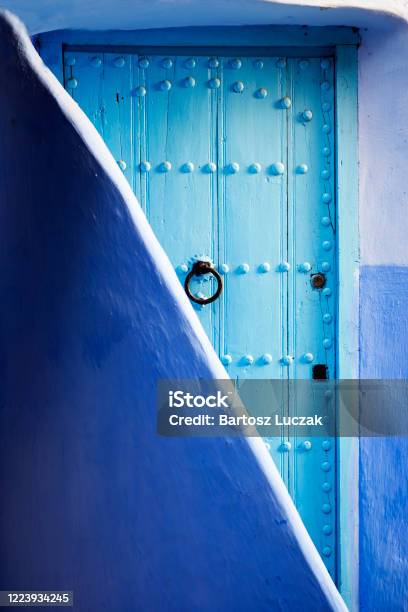 Blue Door In Chefchouen City Morocco Stock Photo - Download Image Now - Chefchaouen, Morocco, Africa