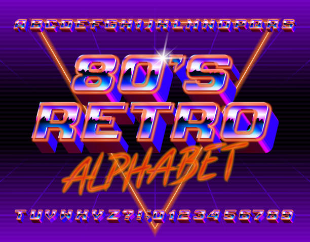 istock Vapor 80 alphabet font. Glowing 3D retro letters and numbers. 1223935054