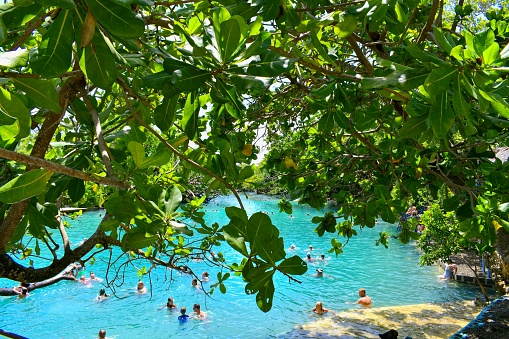 Port Vila, Vanuatu - February 14, 2020: The Blue Lagoon is a popular tourist destination in Vanuatu.