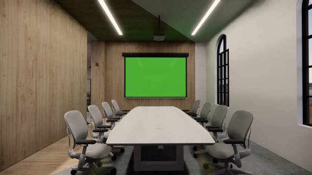 istock Interior Empty Modern Loft Office open space modern office footage.Modern open concept Lobby and reception area meeting room design.3d Rendering .green screen on the wall. 1223938257