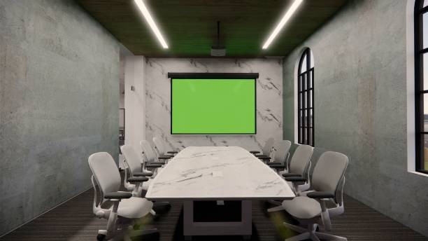 istock Interior Empty Modern Loft Office open space modern office footage.Modern open concept Lobby and reception area meeting room design.3d Rendering .green screen on the wall. 1223938292