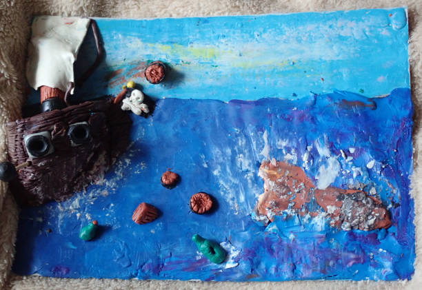 Plasticine picture with a sails pirate ship