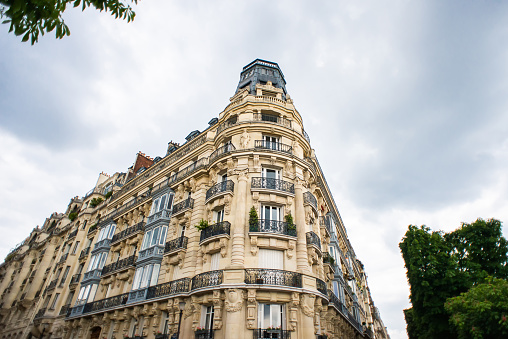 Paris. France - May 17, 2019: Beautiful Old Building Located at the Crossroads of Rue Auguste Comte and Avenue de L' Observatoire Streets in Paris, France.