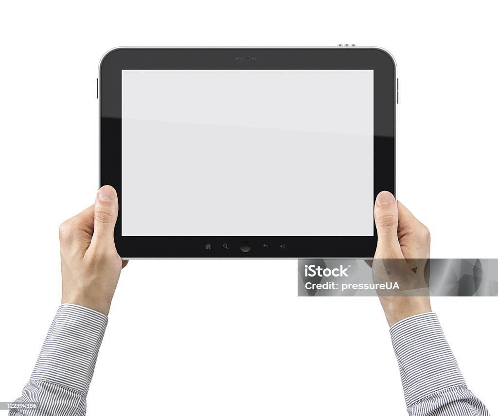 Tenant la tablette PC - Photo de Blanc libre de droits