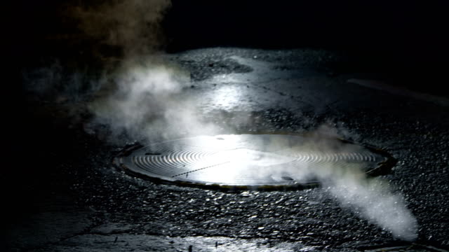 Steam Flowing From Undeground Canal On A NYC Street in 4K Slow motion 60fps