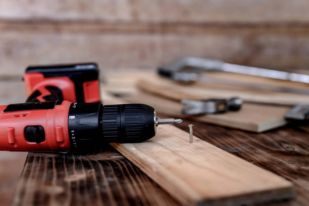 istock Vintage woodworking equipment for DIY and work tools for carpenter and craftsmanship. Happy Labor day concept. Lock down and Self-quarantine at home. 1223947251