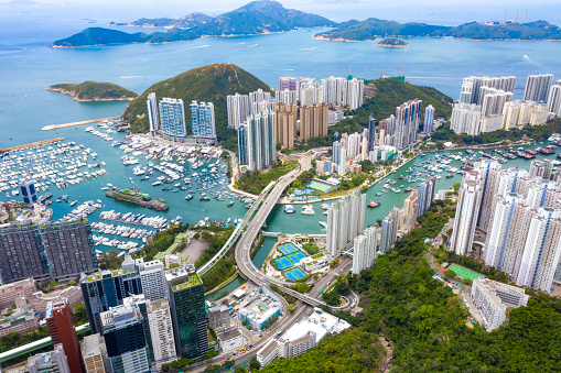 Aerial view of Aberdeen Typhoon Shelters and Ap Lei Chau, Hong Kong