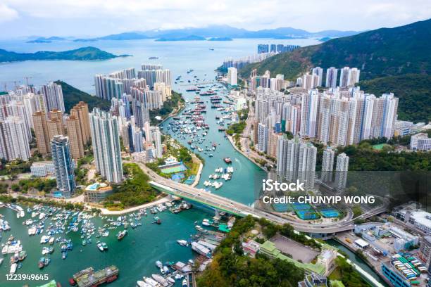 Aerial View Of Aberdeen Typhoon Shelters And Ap Lei Chau Hong Kong Stock Photo - Download Image Now