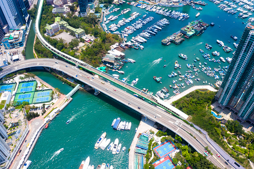 Aerial view of Aberdeen Typhoon Shelters and Ap Lei Chau, Hong Kong