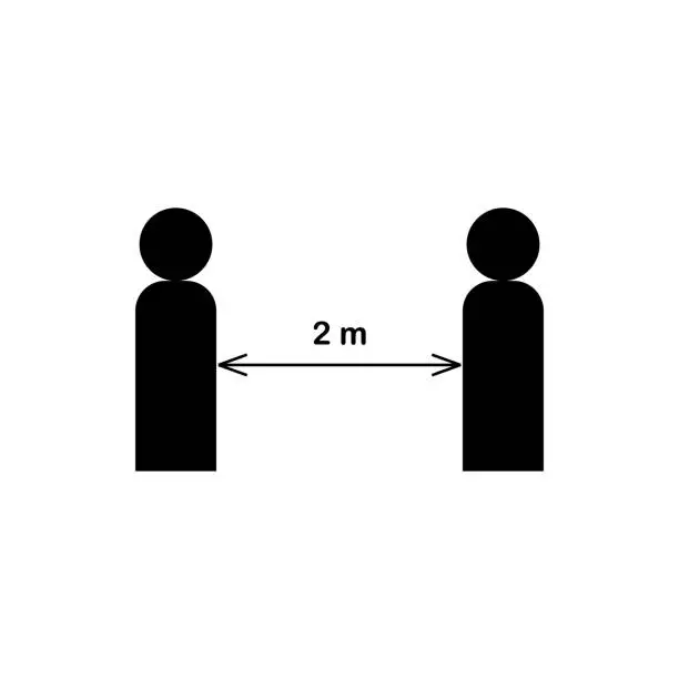 Vector illustration of Safety rules for preventing coronavirus disease. Avoid contact during the spread of the COVID-19 virus. Keep a distance of 2 meters sign