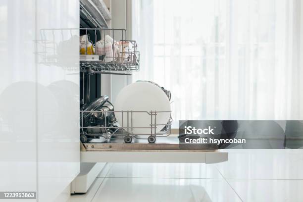 Dirty Dishes No More Stock Photo - Download Image Now - Dishwasher, Kitchen, Washing Dishes