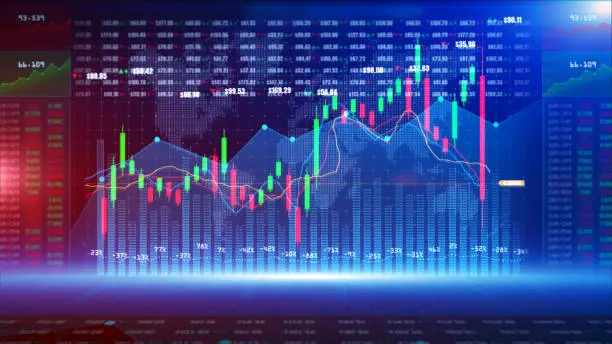 Photo of Digital stock market or forex trading graph and candlestick chart suitable for financial investment. Financial Investment trends for business background