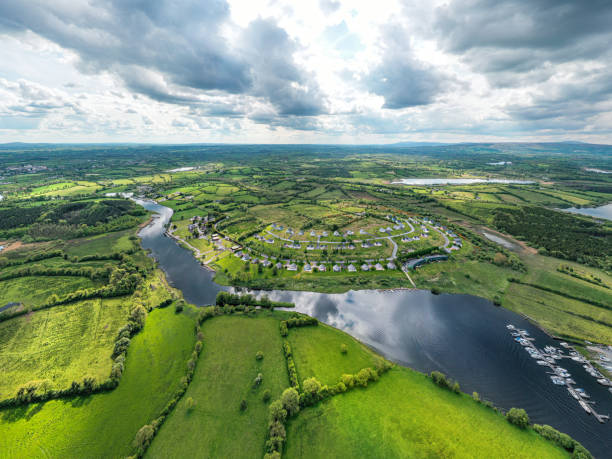 Aerial view of rural Ireland with a housing estate Aerial view of rural Ireland lough erne photos stock pictures, royalty-free photos & images