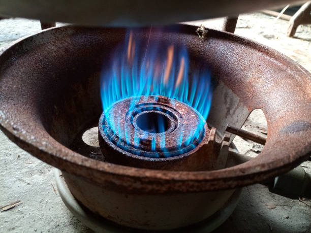 istock Work gas burner. Gas burner under smokehouse tank. 1223959189