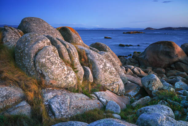 Sunset on the beautiful landscape of Galicia, coastline close to O Grove, Spain, Europe