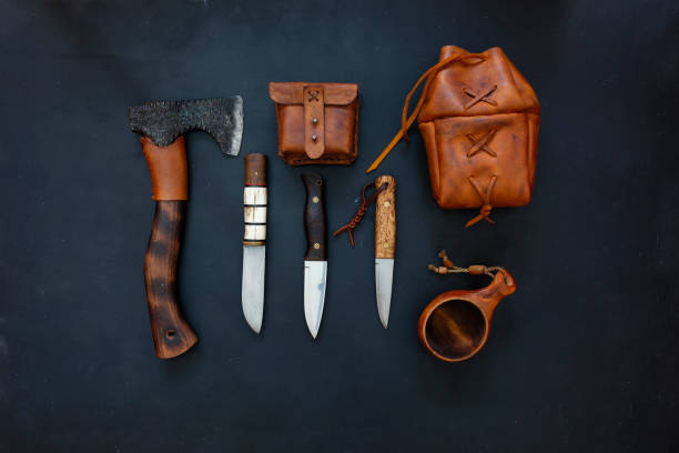 istock bushcraft equipment and leather materials 1223967230