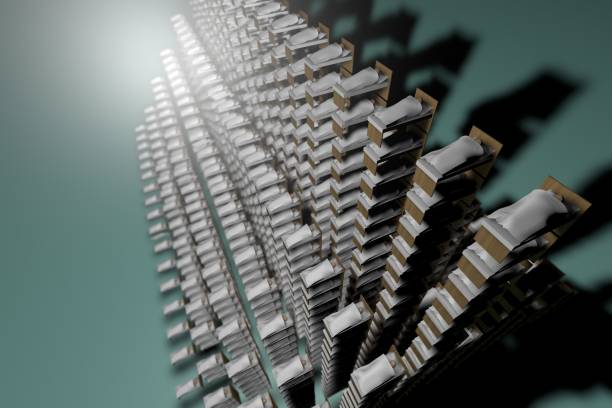 istock Lots of hospital beds with patients. 3D rendering 1223967560